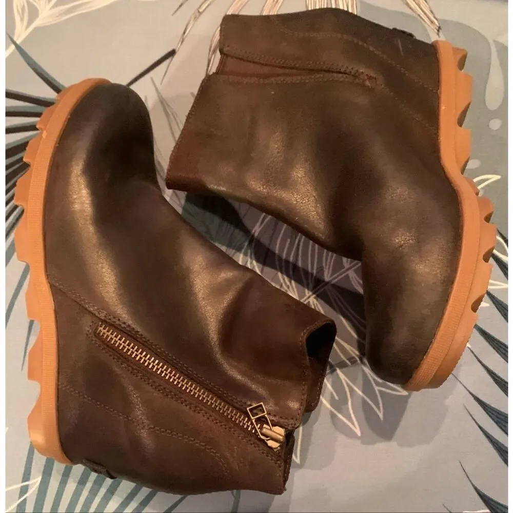 Sorel Joan of Arctic Wedge II Zip Brown Leather Boots sz 8